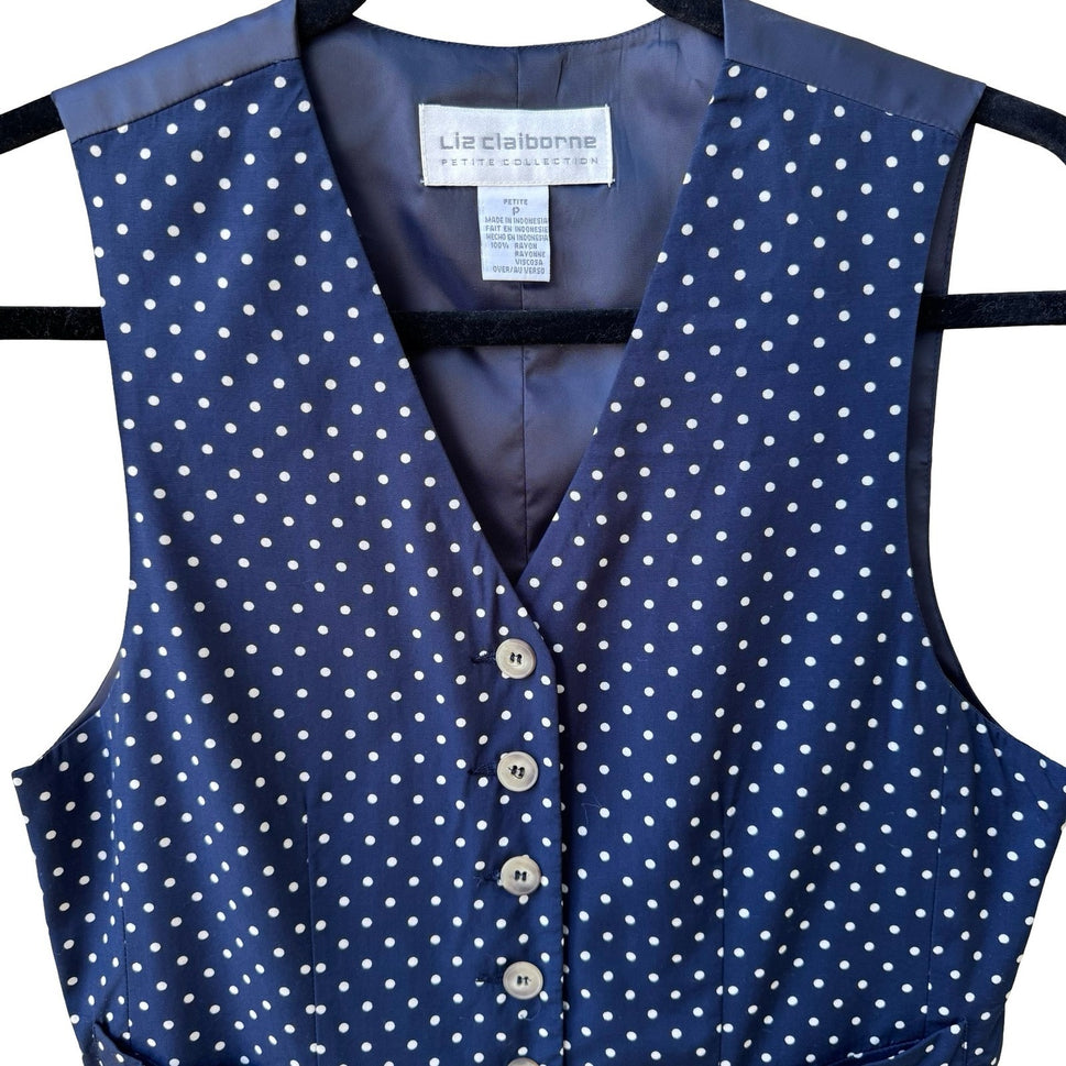 Liz Claiborne Vintage 90s PInup Rockabilly Minimalist Polka Dot Waistcoat Vest S