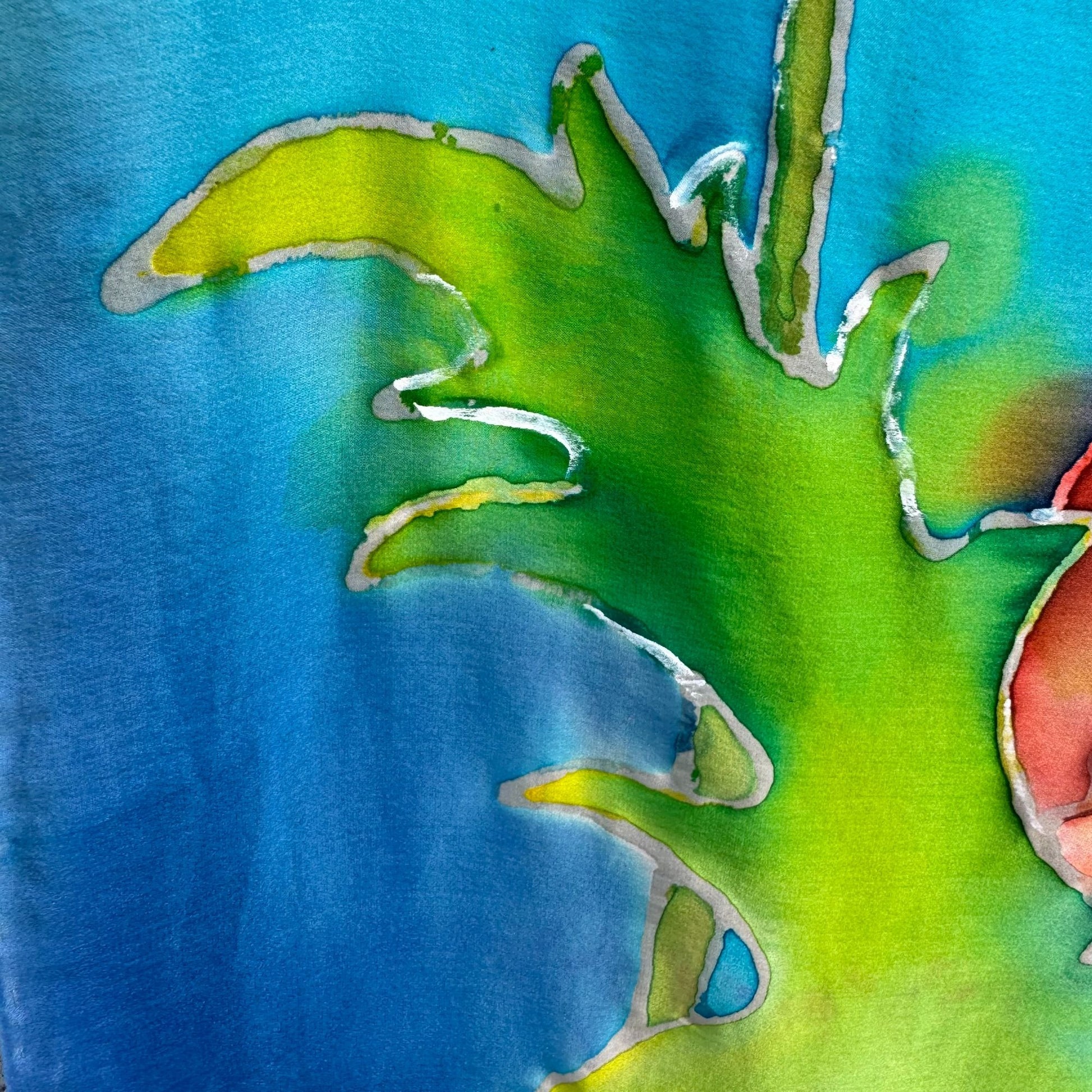 Elizabeth Hand Painted Hand Sewn Silk Bold Floral Poppy Watercolor Scarf Wrap