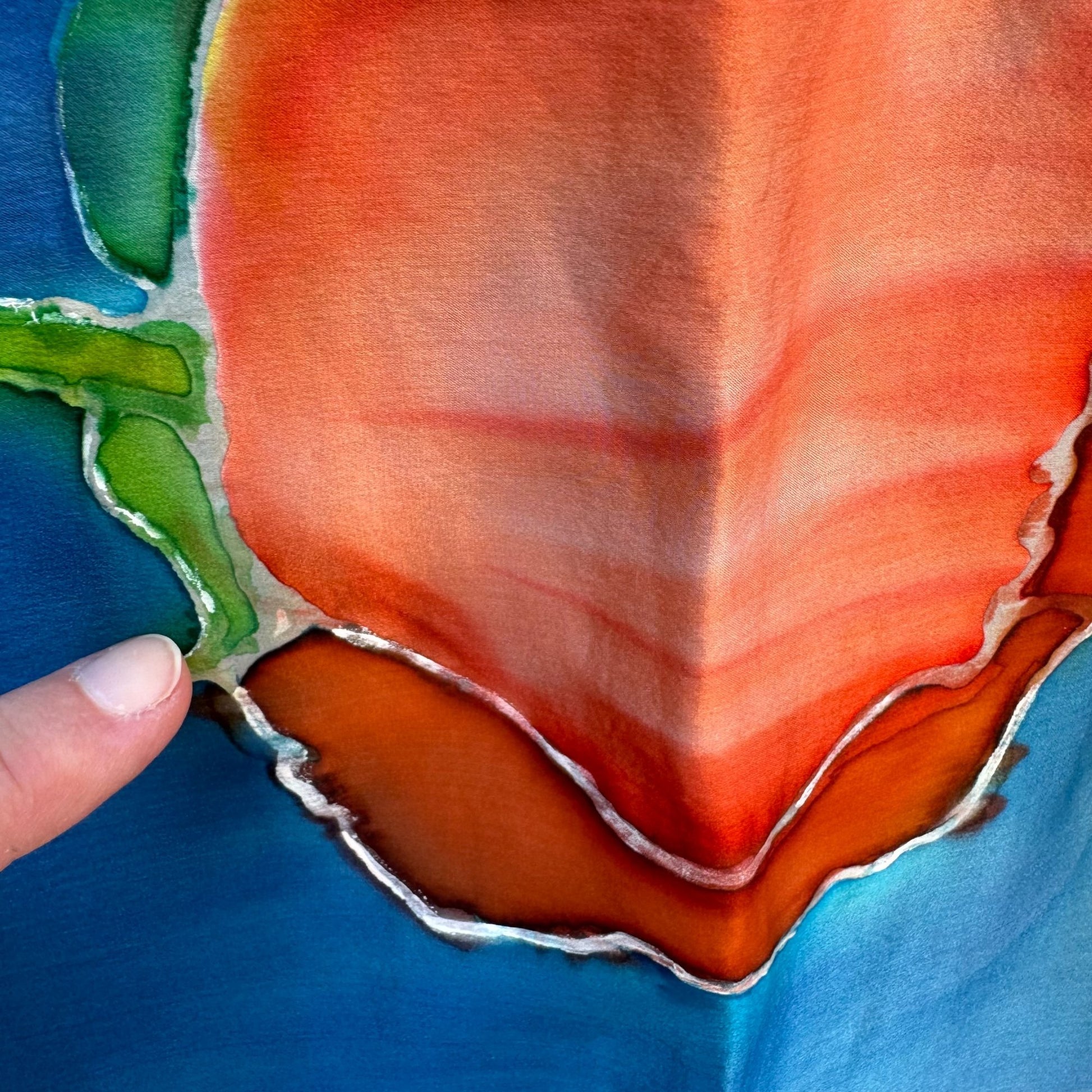 Elizabeth Hand Painted Hand Sewn Silk Bold Floral Poppy Watercolor Scarf Wrap