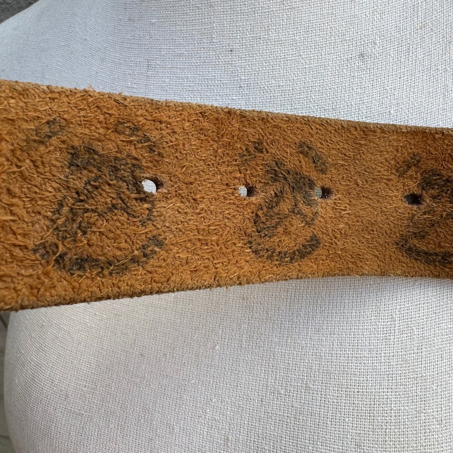 Vintage Handmade Brown Distressed Leather Belt Wide Criss Cross Studded Buckle L