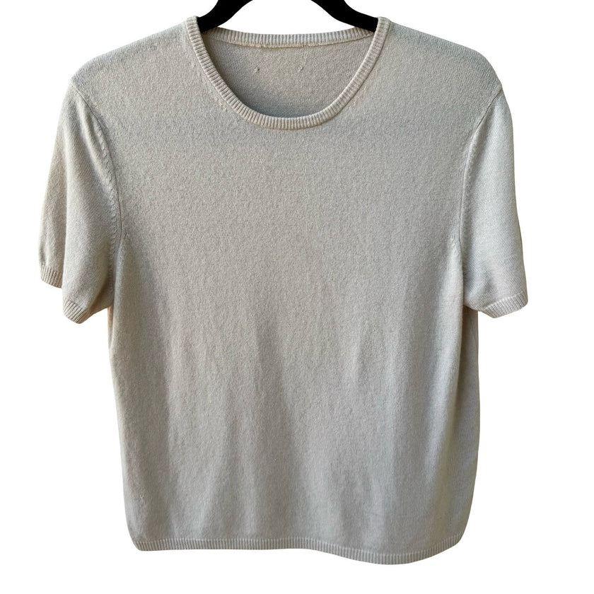 Vince 100% Cashmere Quiet Luxury Preppy Short Sleeve Minimalist Sweater Tan S