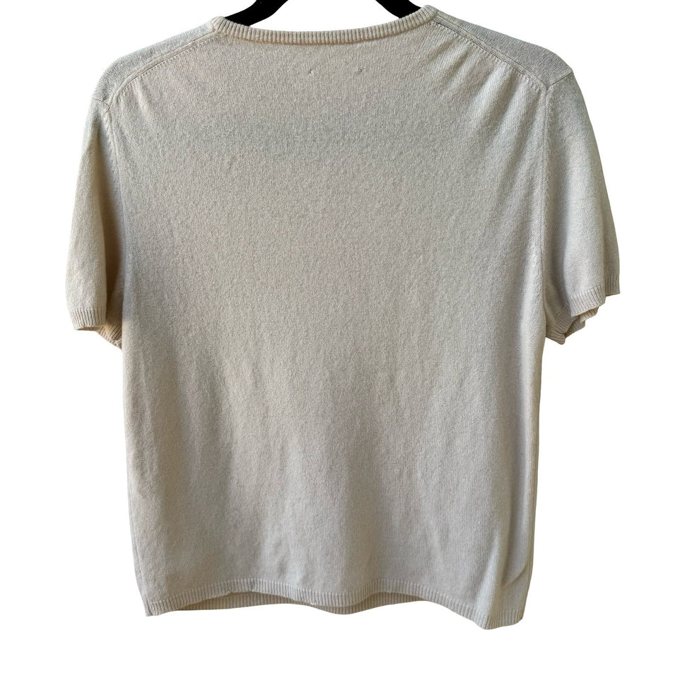 Vince 100% Cashmere Quiet Luxury Preppy Short Sleeve Minimalist Sweater Tan S