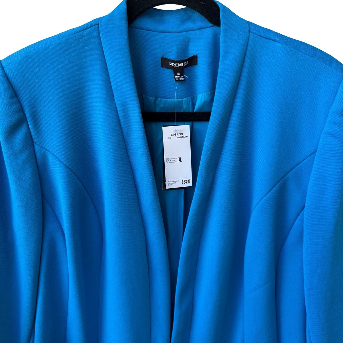 Premise Epsilon Minimalist Tailored Open Front Shawl Collar Blazer Aqua XL NEW