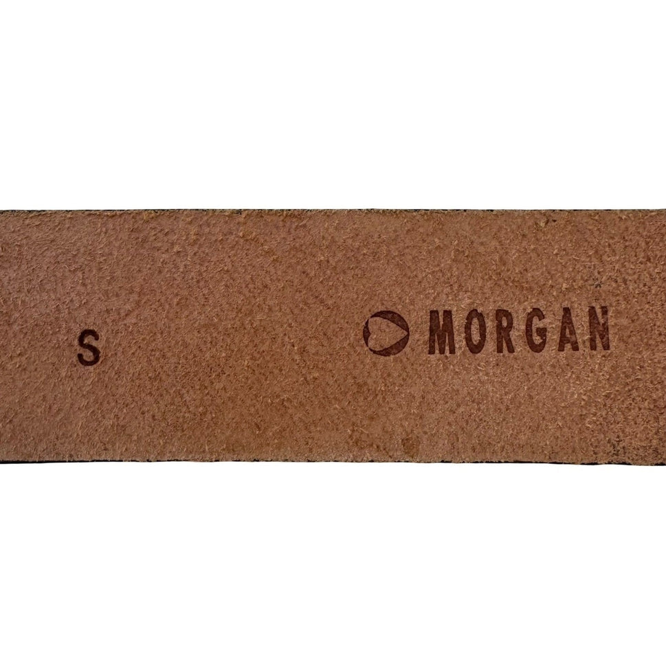 Morgan Vintage Y2K Glam Black Leather Belt Aurora Borealis Rhinestone Buckle S