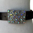Switch Morgan Vintage Y2K Glam Black Leather Belt Aurora Borealis Rhinestone Buckle S 3 image