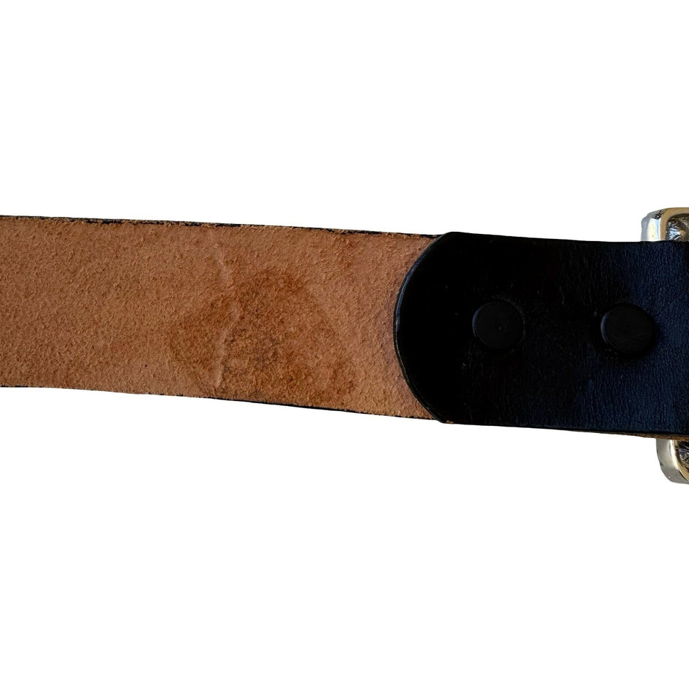 Morgan Vintage Y2K Glam Black Leather Belt Aurora Borealis Rhinestone Buckle S