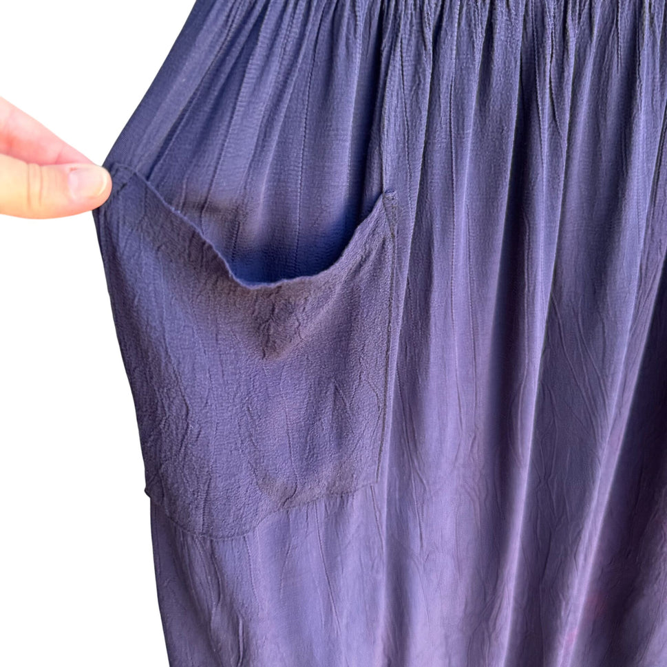 Fina Fina Vintage Womens Purple Sleeveless Front Pockets Crinkle Midi Tie Dress