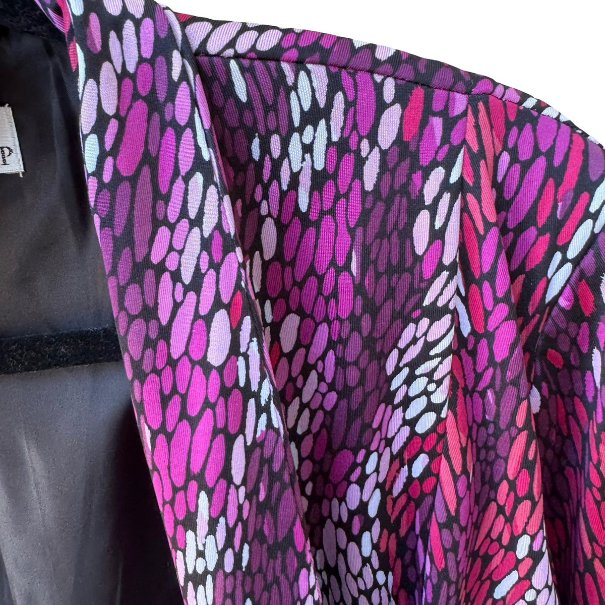Russell Kemp Art To Wear Abstract Pebble Print Draped Open Front Blazer Purple L
