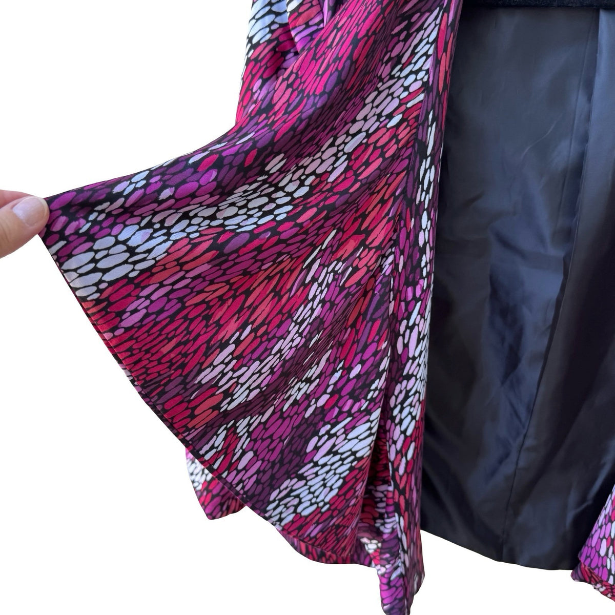 Russell Kemp Art To Wear Abstract Pebble Print Draped Open Front Blazer Purple L