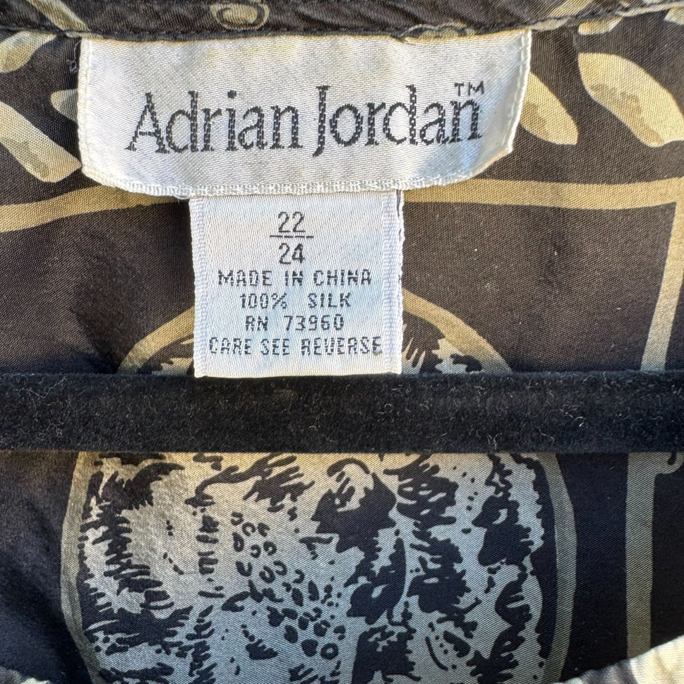 Adrian Jordan Vintage Black Beige Patchwork Paisley Pattern Silk Blouse 22/24