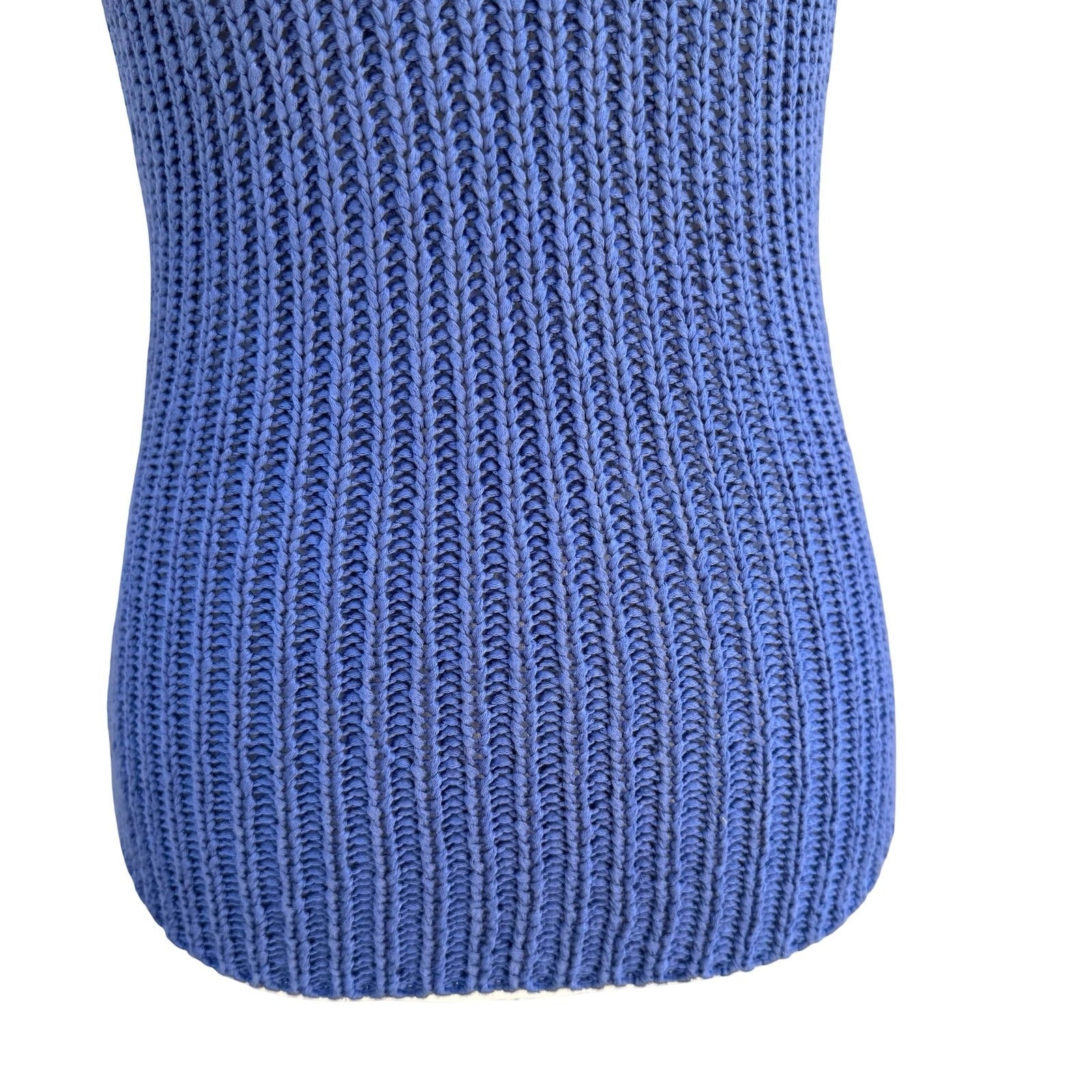BCBG Nordstrom Y2K Blue Ribbed Chunky Knit Halter Sweater Tank Womens L Coastal