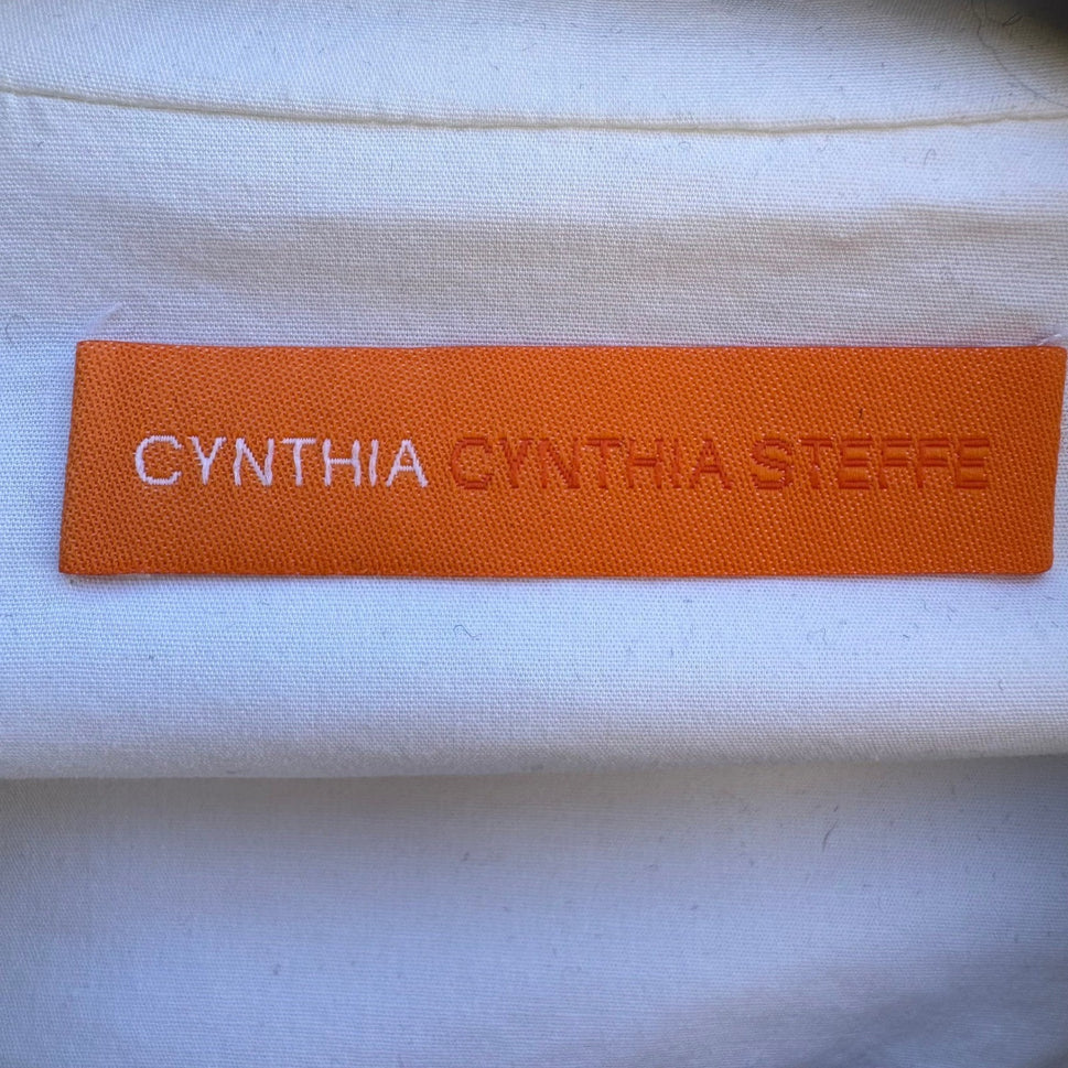 Cynthia Steffe Coquette Minimalist Preppy Peplum Blouse Bow Waist Elbow Sleeve S