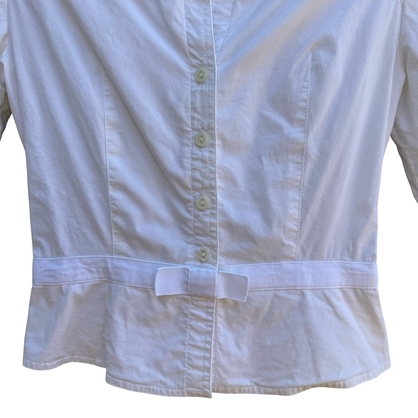 Cynthia Steffe Coquette Minimalist Preppy Peplum Blouse Bow Waist Elbow Sleeve S