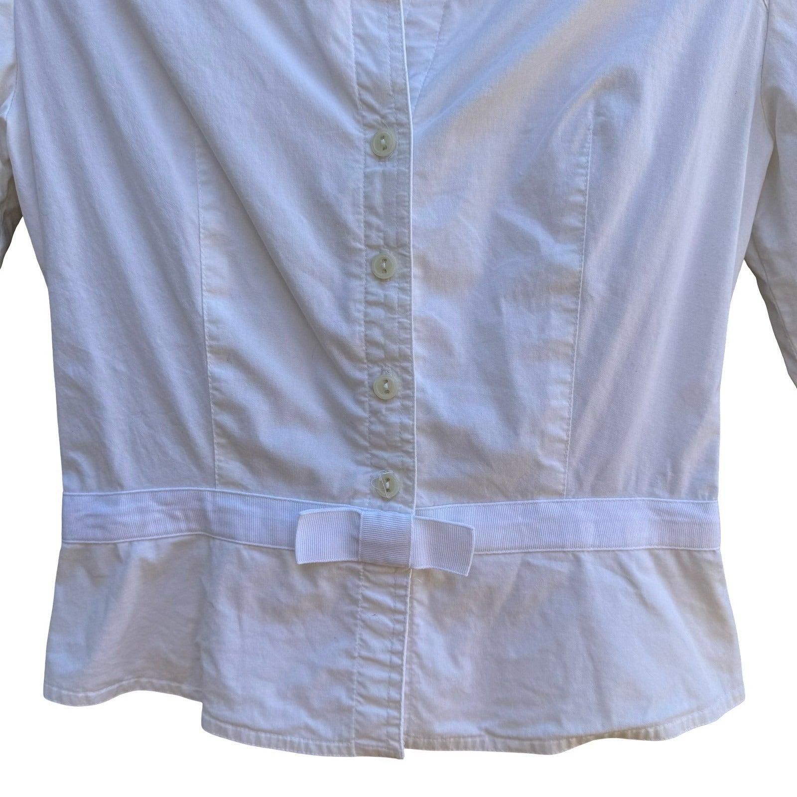 Cynthia Steffe Coquette Minimalist Preppy Peplum Blouse Bow Waist Elbow Sleeve S