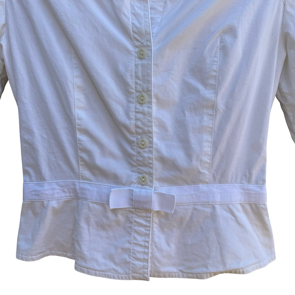 Cynthia Steffe Coquette Minimalist Preppy Peplum Blouse Bow Waist Elbow Sleeve S