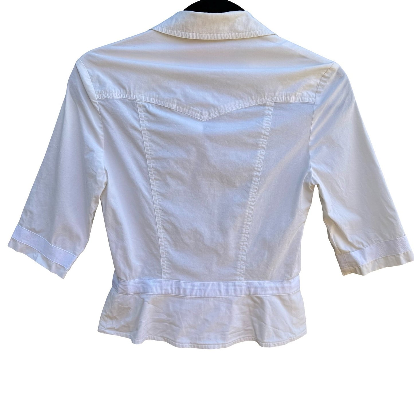 Cynthia Steffe Coquette Minimalist Preppy Peplum Blouse Bow Waist Elbow Sleeve S