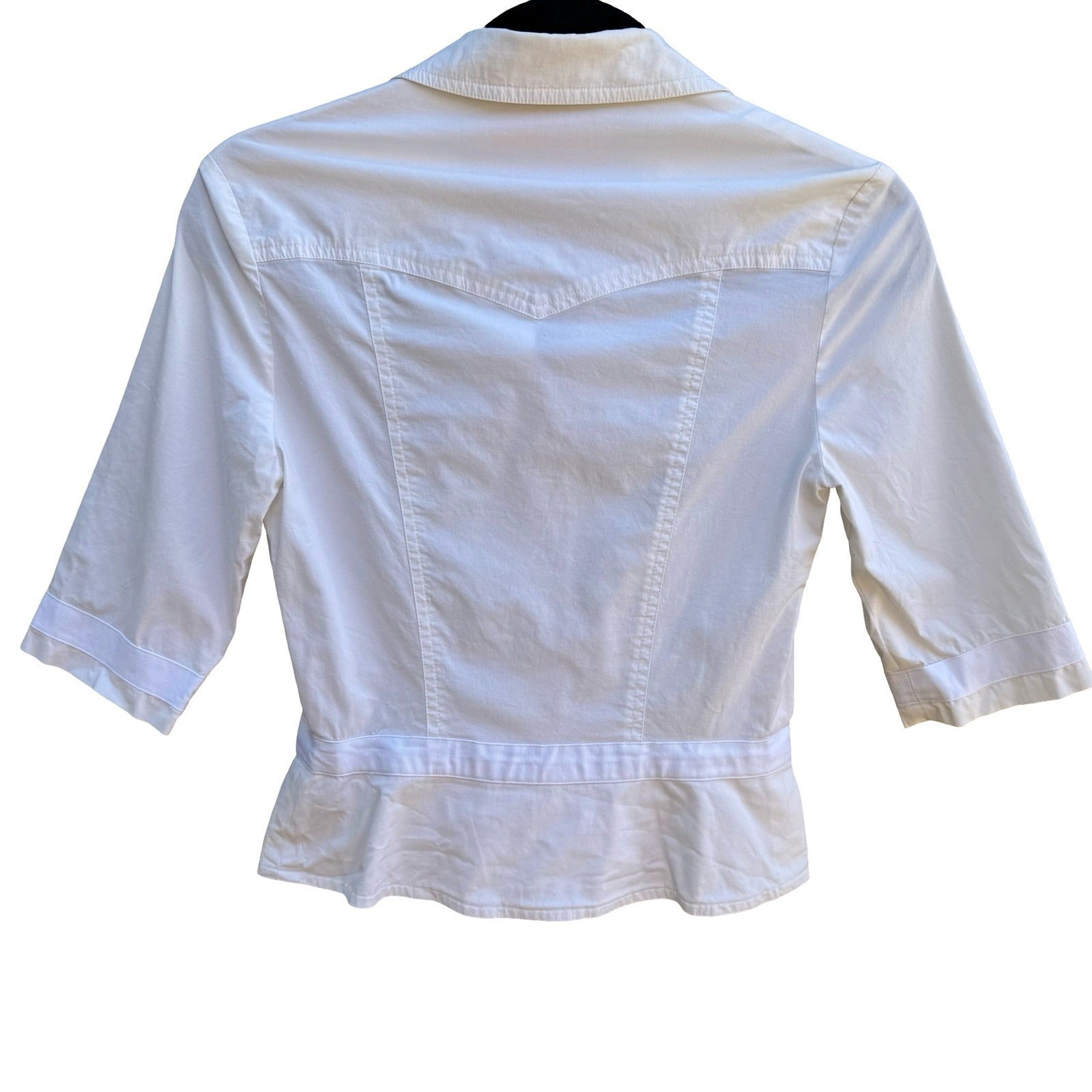 Cynthia Steffe Coquette Minimalist Preppy Peplum Blouse Bow Waist Elbow Sleeve S