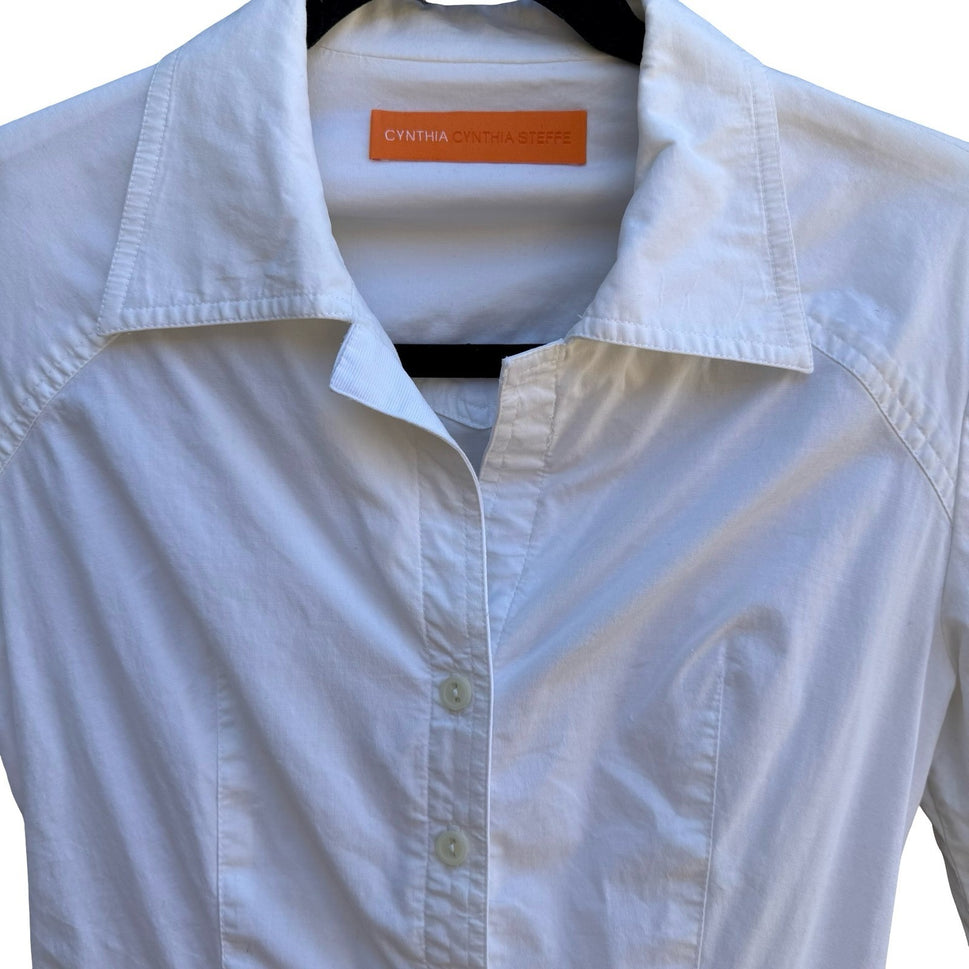 Cynthia Steffe Coquette Minimalist Preppy Peplum Blouse Bow Waist Elbow Sleeve S