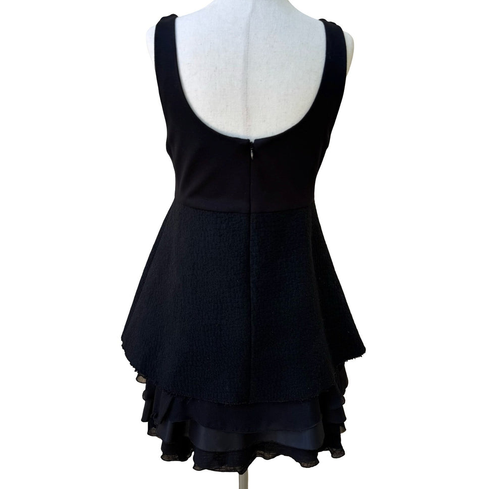 Alice + Olivia Minimalist Sleeveless Tiered Silk Blend Mini Little Black Dress 2