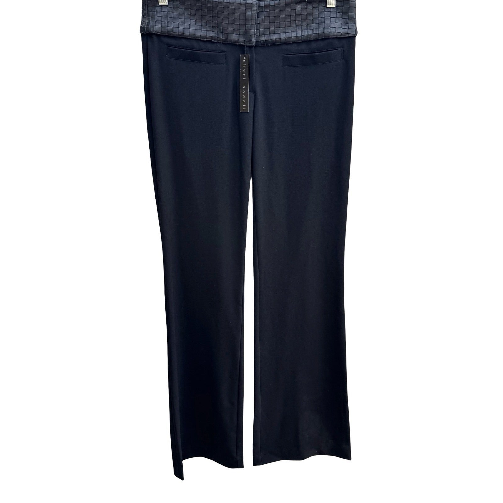 Sheri Bodell Y2K Edgy Woven Leather Waist Tailored Evening Pants Black Womens 8