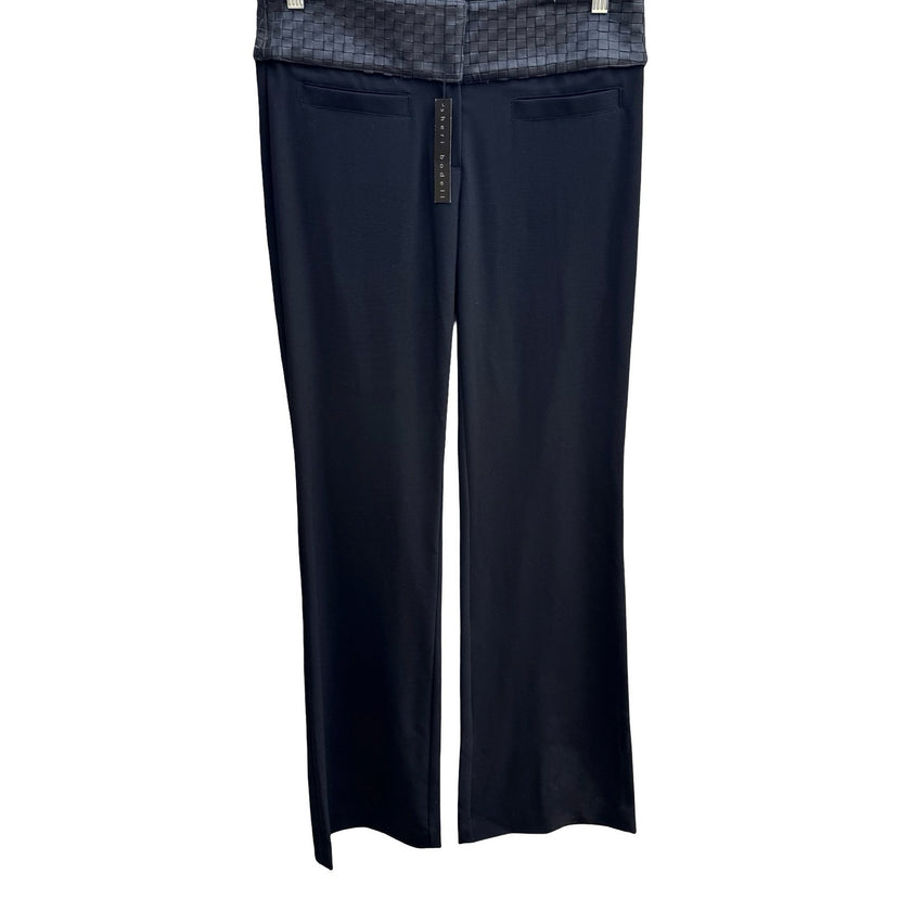 Sheri Bodell Y2K Edgy Woven Leather Waist Tailored Evening Pants Black Womens 8