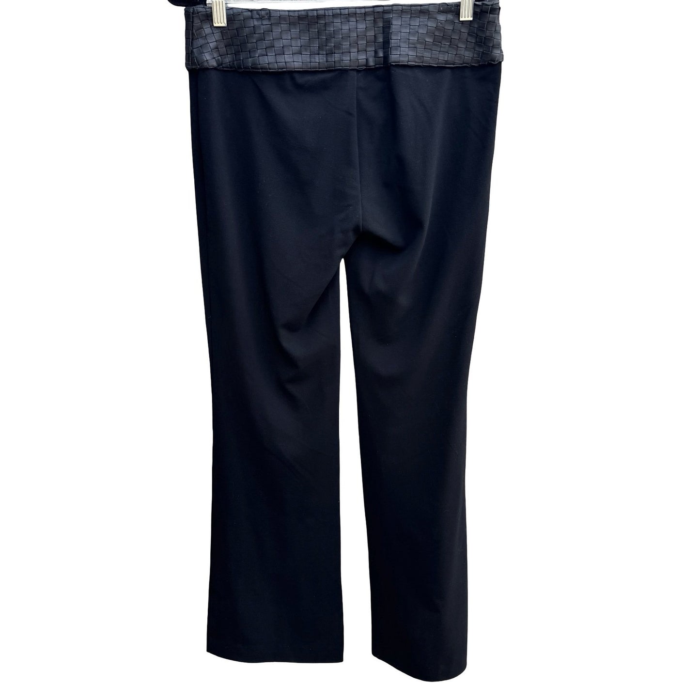 Sheri Bodell Y2K Edgy Woven Leather Waist Tailored Evening Pants Black Womens 8