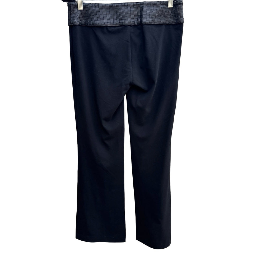 Sheri Bodell Y2K Edgy Woven Leather Waist Tailored Evening Pants Black Womens 8