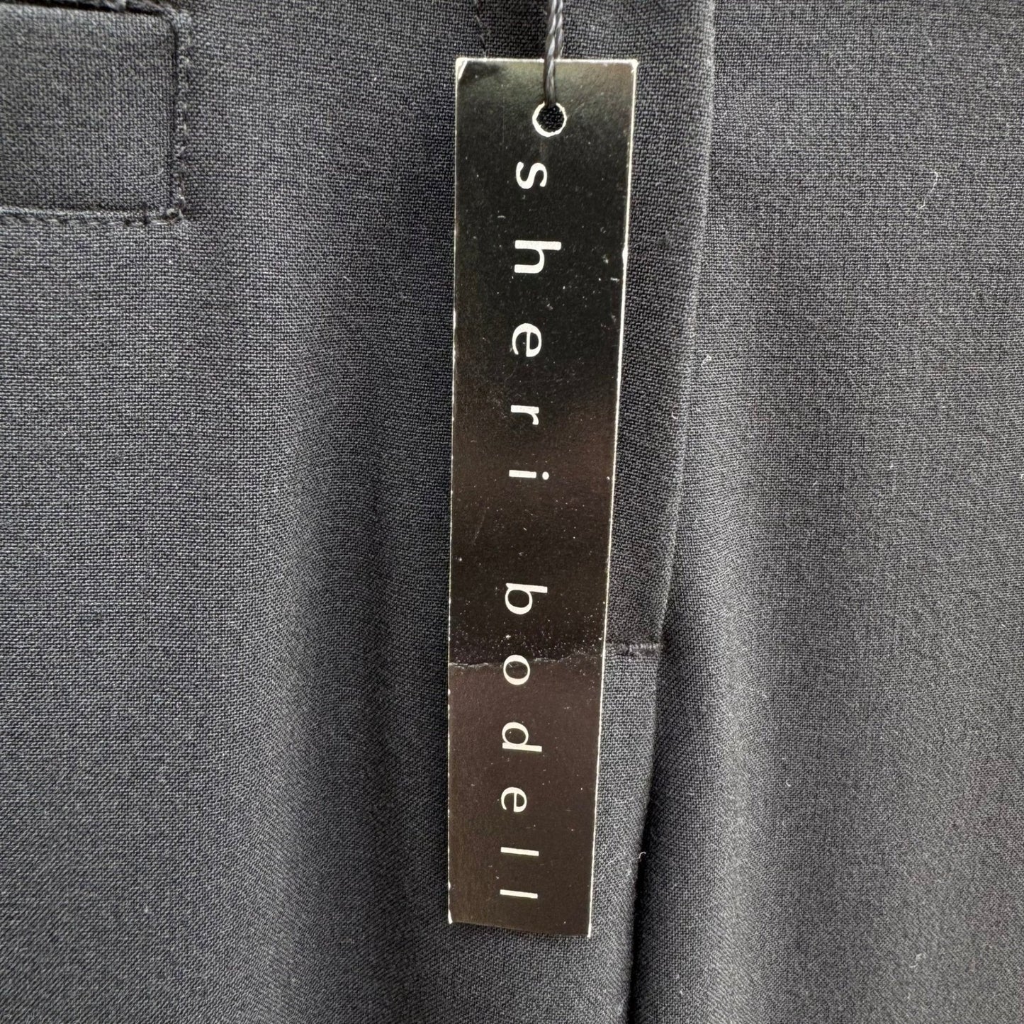 Sheri Bodell Y2K Edgy Woven Leather Waist Tailored Evening Pants Black Womens 8