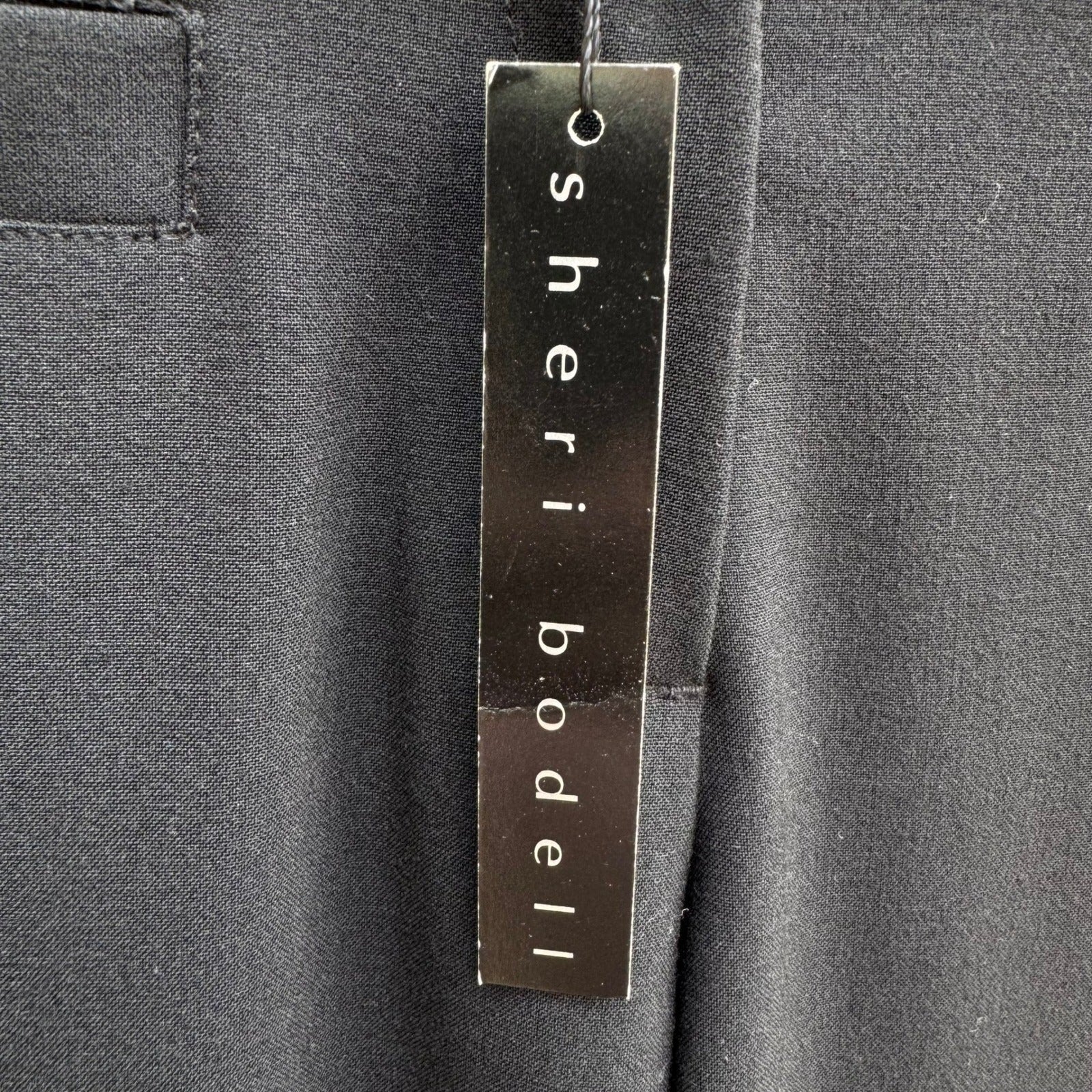 Sheri Bodell Y2K Edgy Woven Leather Waist Tailored Evening Pants Black Womens 8