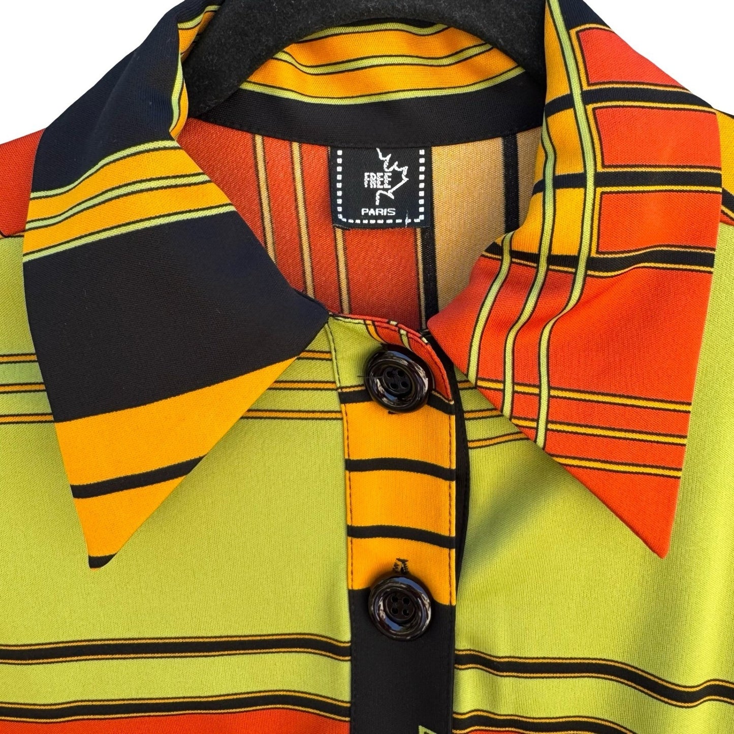 Free Paris Vintage 70s French Geometric Abstract Cropped Mod Disco Shirt Artsy