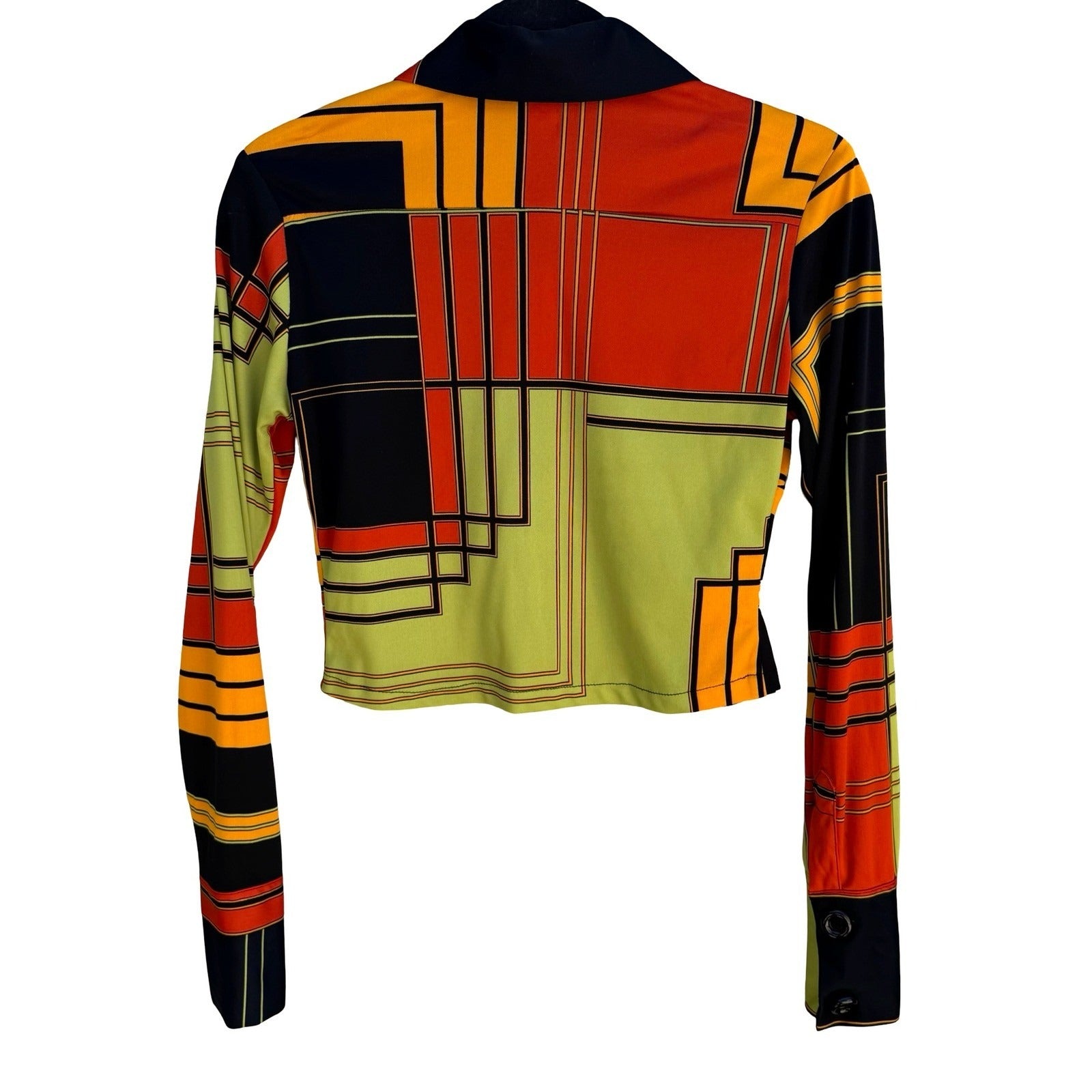 Free Paris Vintage 70s French Geometric Abstract Cropped Mod Disco Shirt Artsy