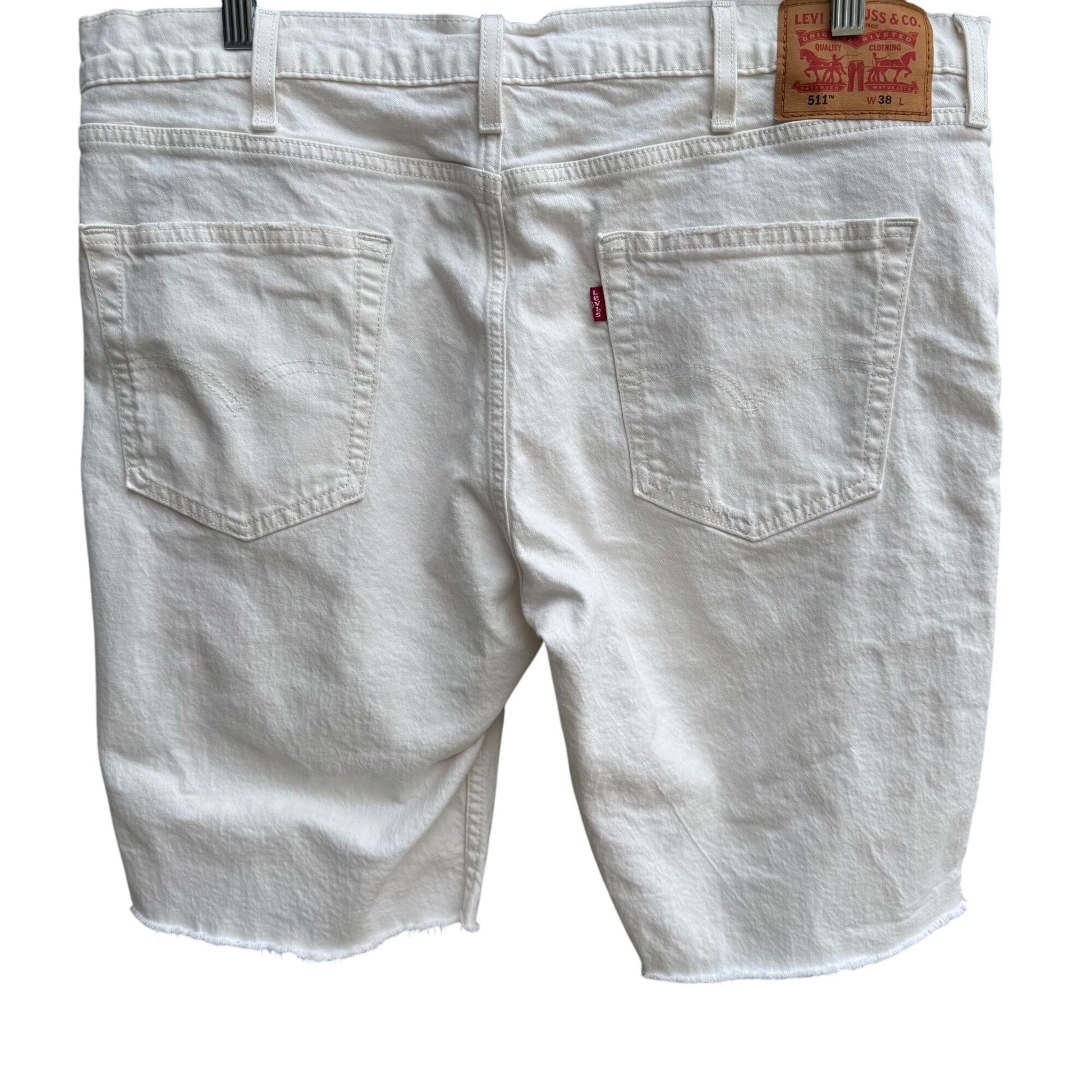 Levis Mens 511 White Stretch Denim Mid Rise Distressed Cut-Off Shorts W38 L