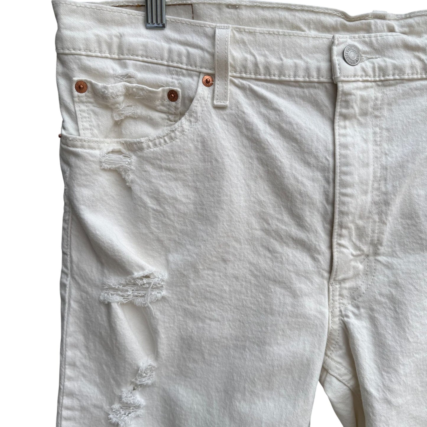 Levis Mens 511 White Stretch Denim Mid Rise Distressed Cut-Off Shorts W38 L