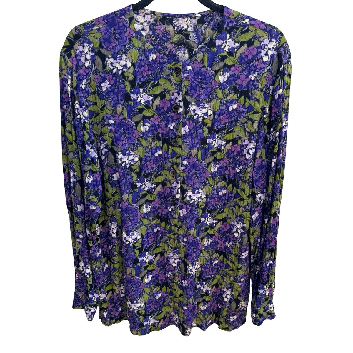 Vintage 90s Cottagecore Grannycore Garden Dark Floral Crinkle Blouse Purple L