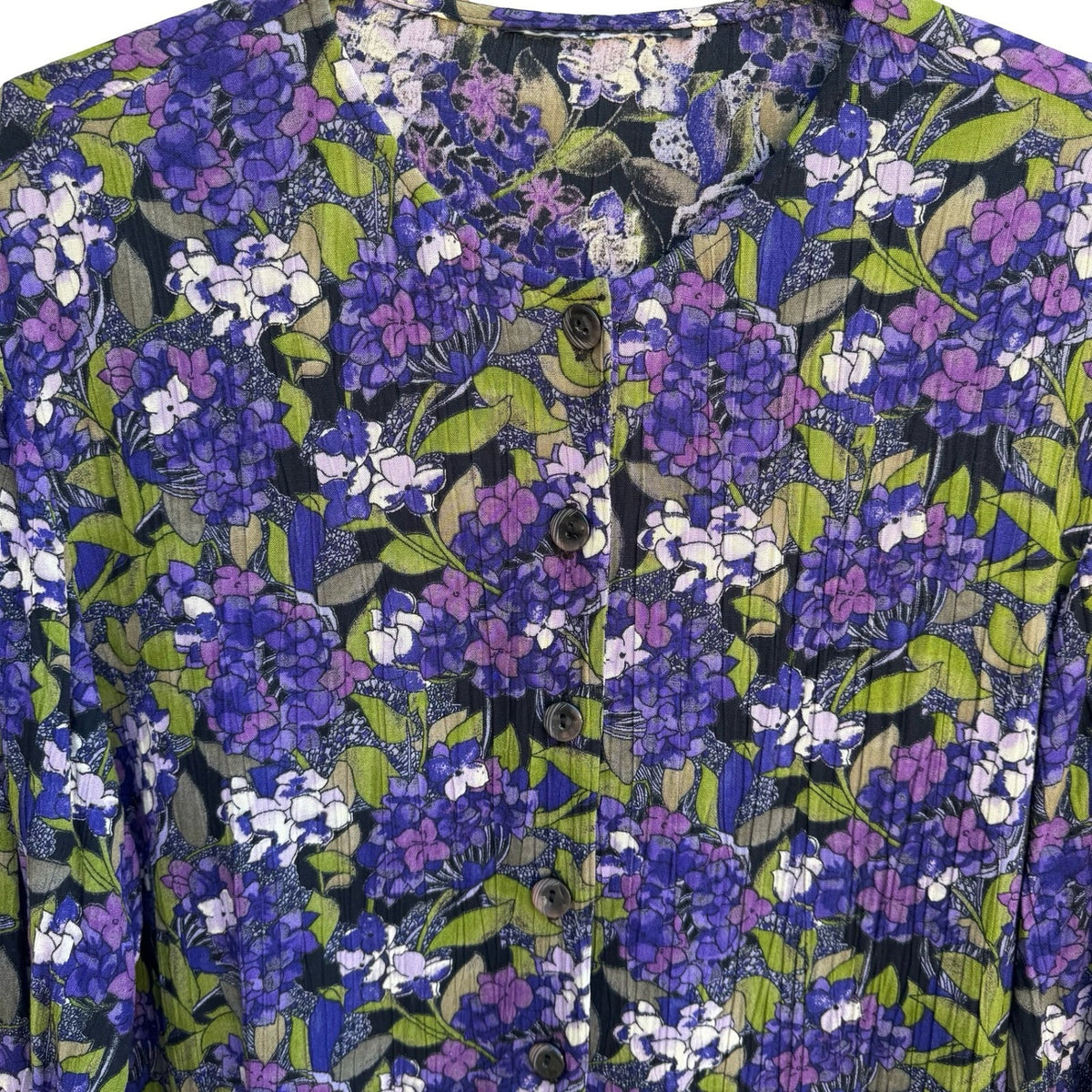 Vintage 90s Cottagecore Grannycore Garden Dark Floral Crinkle Blouse Purple L