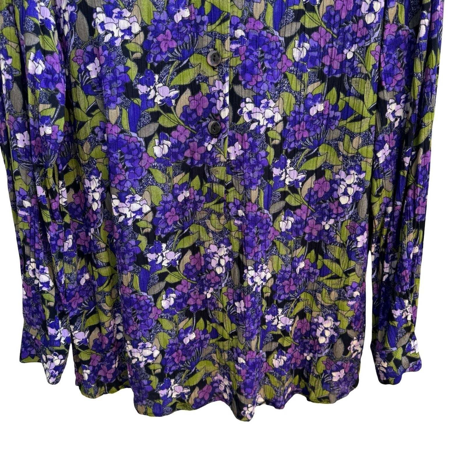Vintage 90s Cottagecore Grannycore Garden Dark Floral Crinkle Blouse Purple L