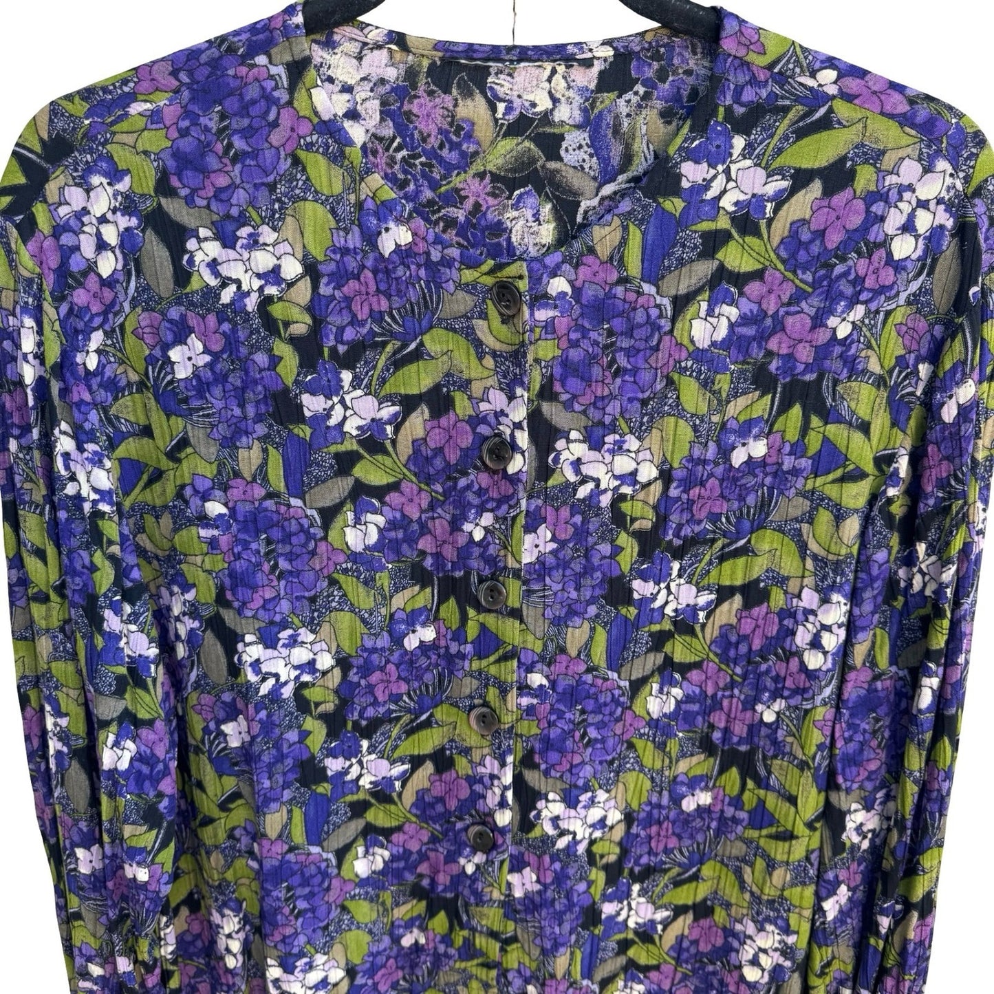 Vintage 90s Cottagecore Grannycore Garden Dark Floral Crinkle Blouse Purple L