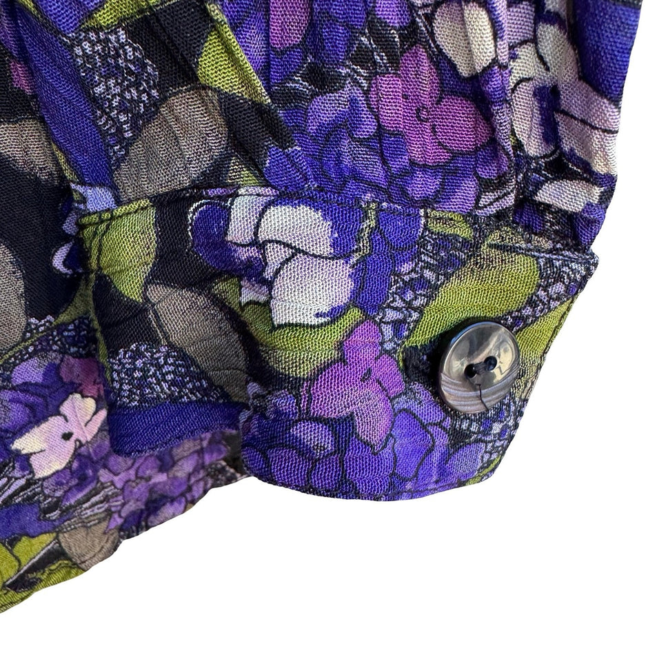 Vintage 90s Cottagecore Grannycore Garden Dark Floral Crinkle Blouse Purple L