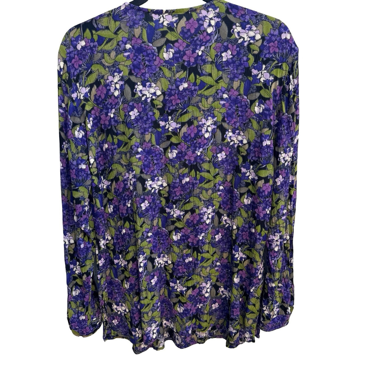 Vintage 90s Cottagecore Grannycore Garden Dark Floral Crinkle Blouse Purple L