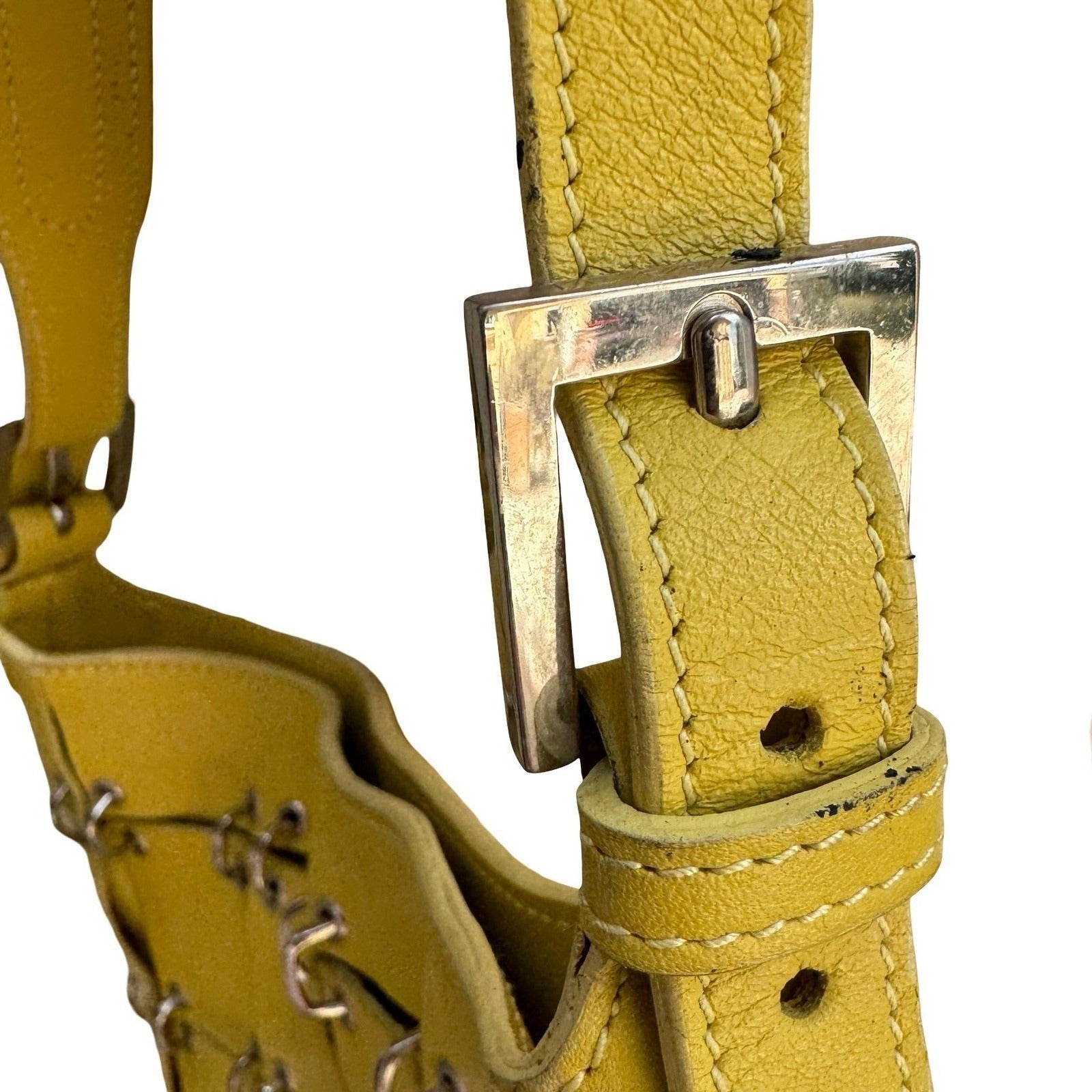Iceberg Italian Vintage Y2K Avant Garde Yellow Leather Cage Ring Shoulder Bag