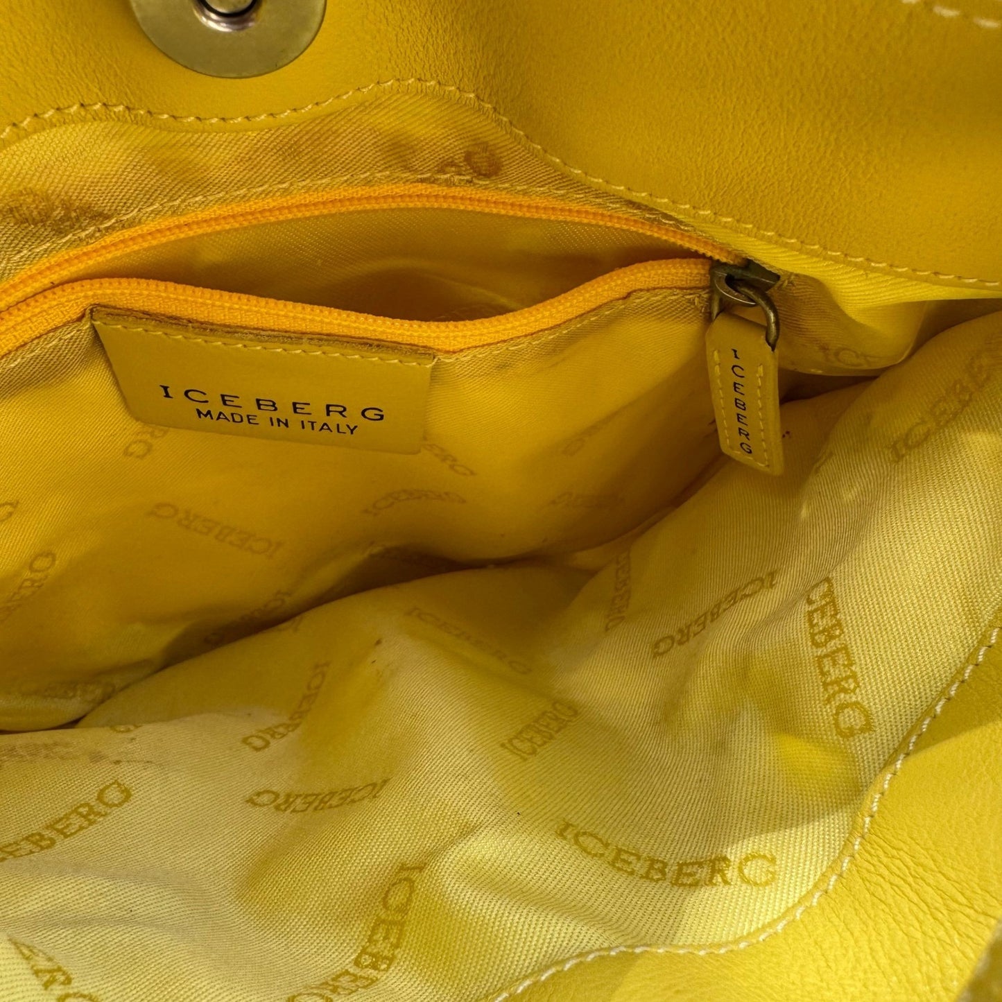 Iceberg Italian Vintage Y2K Avant Garde Yellow Leather Cage Ring Shoulder Bag