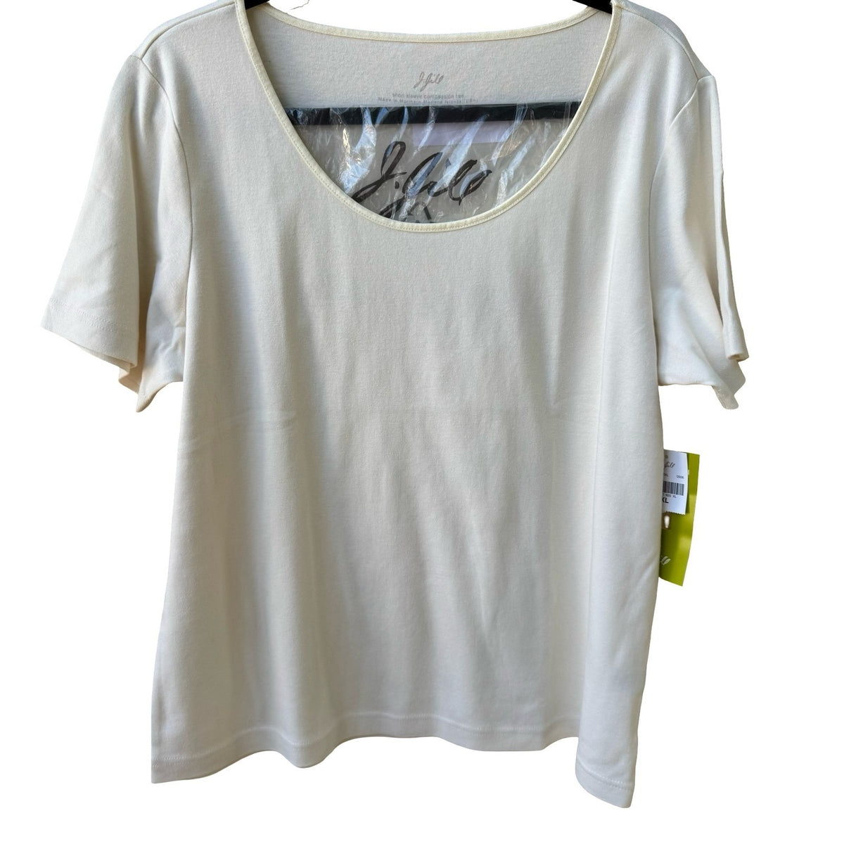 J Jill Compassion Tee Minimalist Capsule Wardrobe Satin Trim Cotton Ivory XL NEW