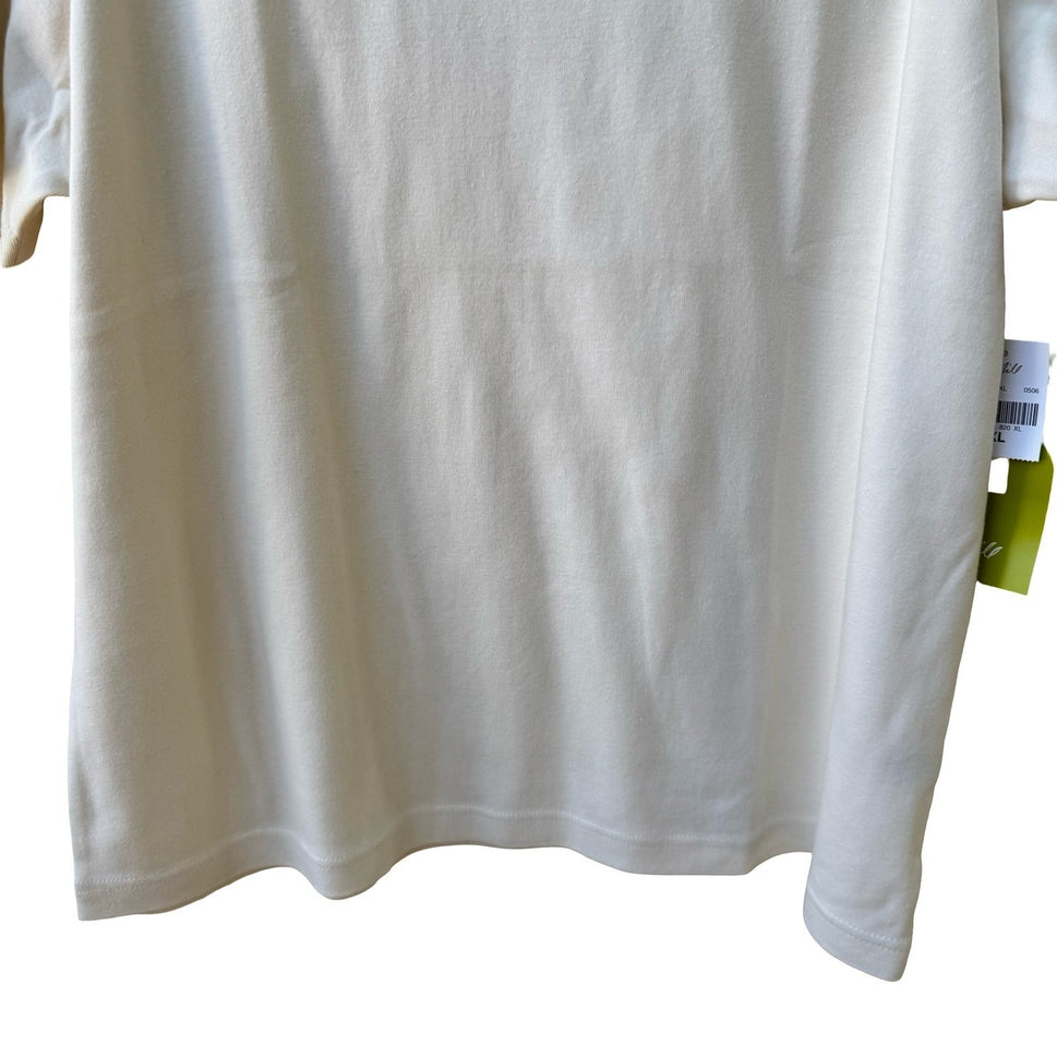 J Jill Compassion Tee Minimalist Capsule Wardrobe Satin Trim Cotton Ivory XL NEW