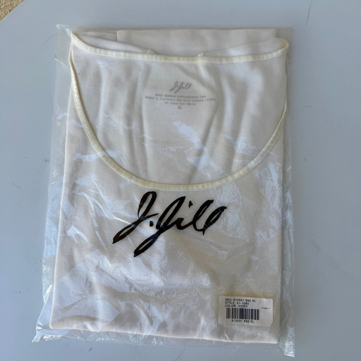 J Jill Compassion Tee Minimalist Capsule Wardrobe Satin Trim Cotton Ivory XL NEW