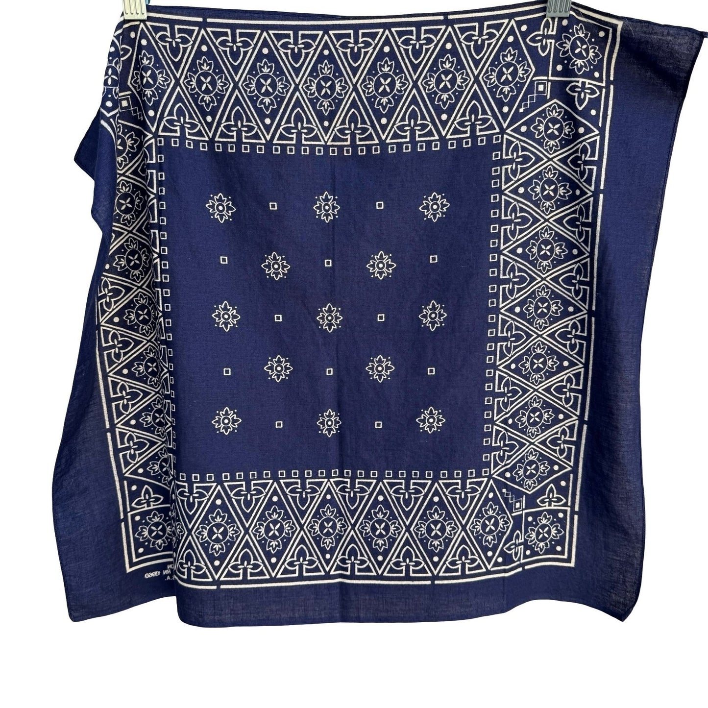 Vintage Navy Blue Cotton Bandana Made in USA Fast Color RN 13960 Geometric Print