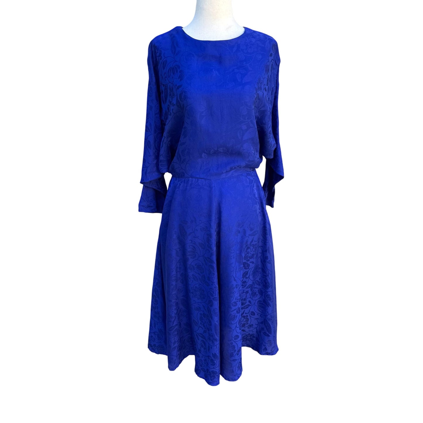 Smooth Premier Vintage Silk Royal Blue Floral Jacquard Open Back Cocktail Dress