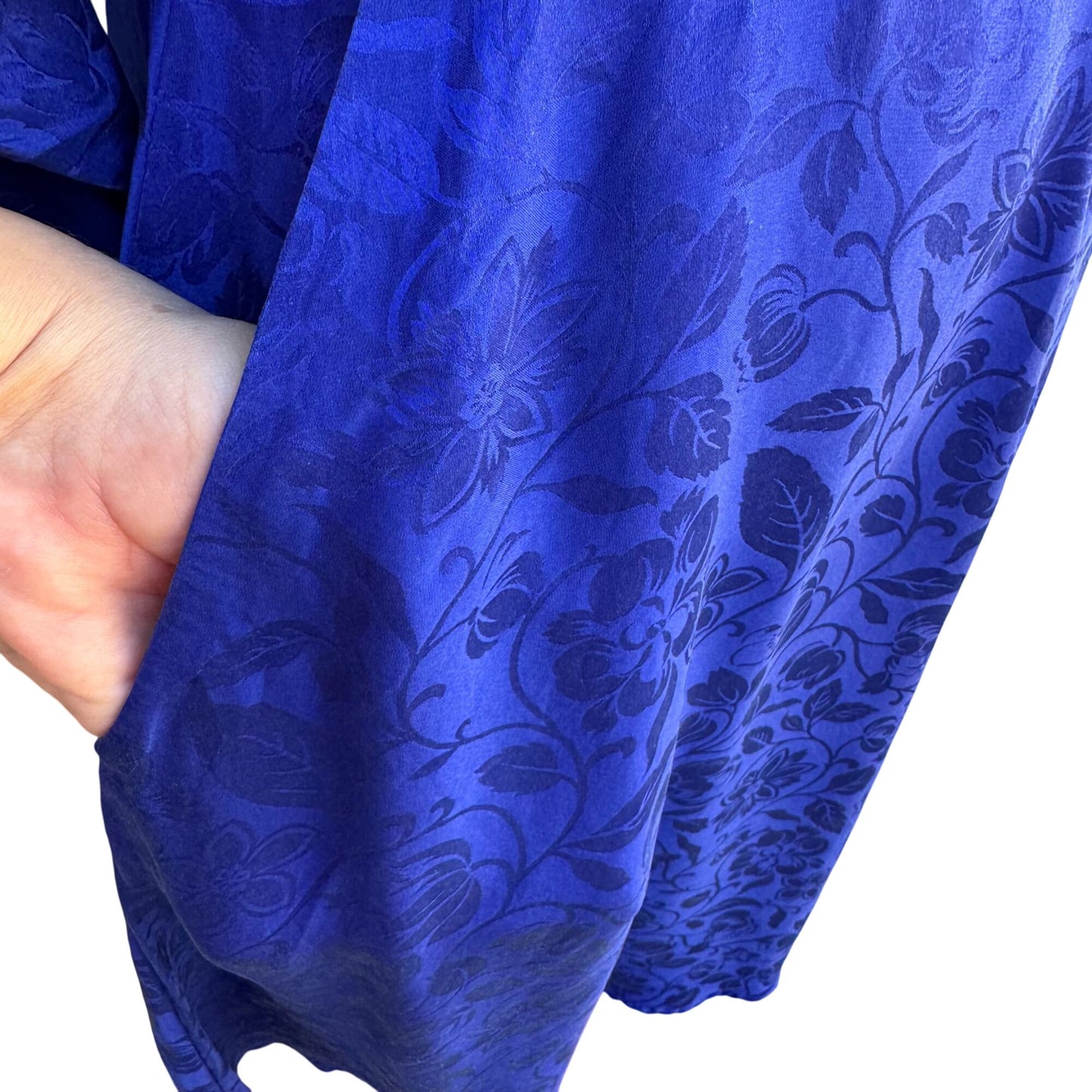 Smooth Premier Vintage Silk Royal Blue Floral Jacquard Open Back Cocktail Dress