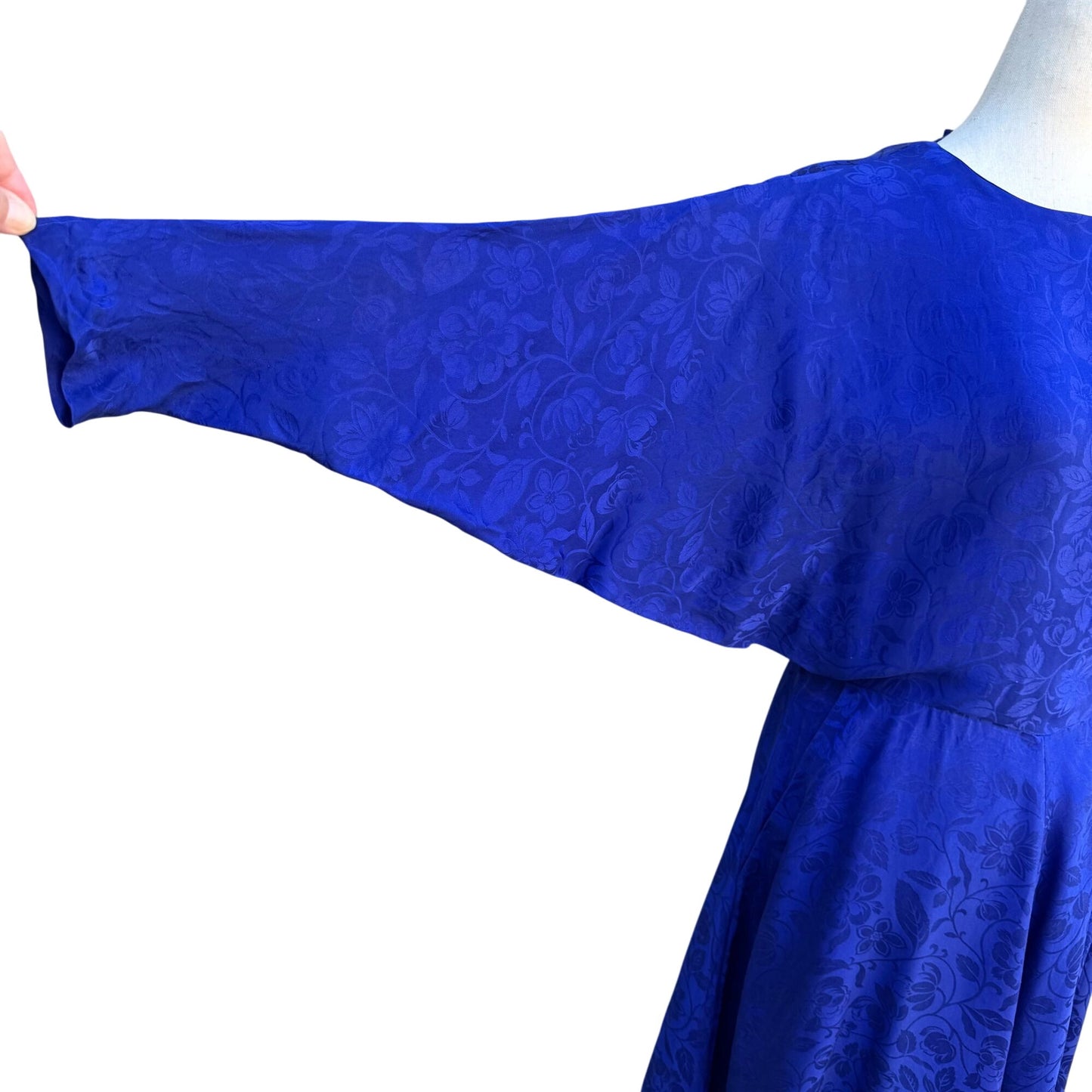 Smooth Premier Vintage Silk Royal Blue Floral Jacquard Open Back Cocktail Dress