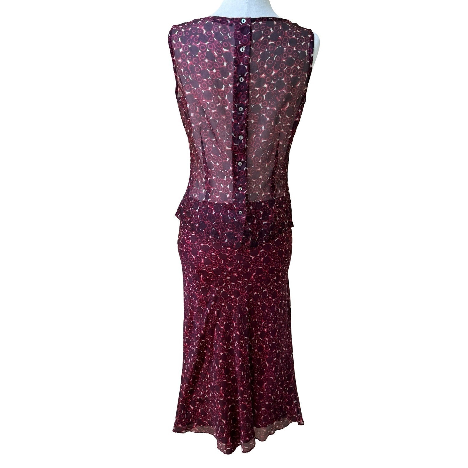 Lance Karesh Vintage Y2K Silk Geometric Sheer Peplum Top Midi Skirt Dress Set