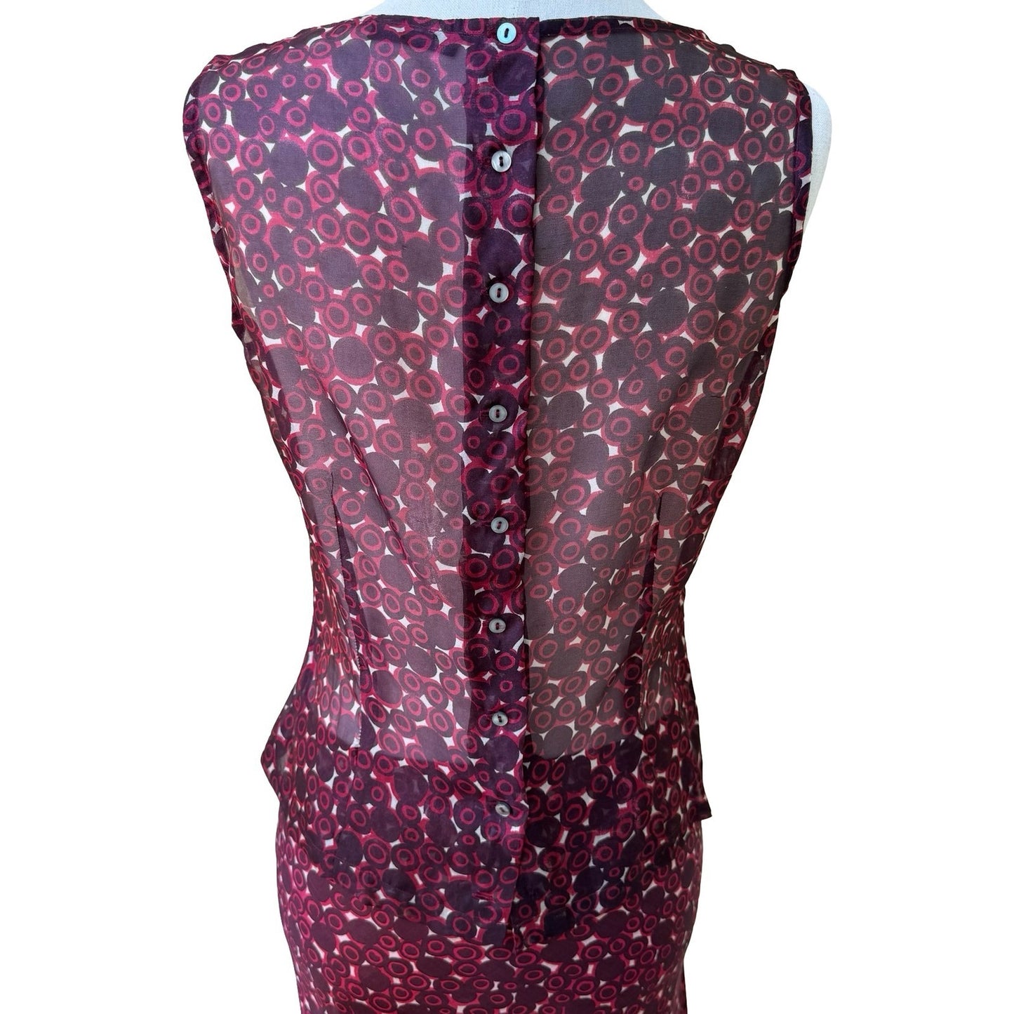 Lance Karesh Vintage Y2K Silk Geometric Sheer Peplum Top Midi Skirt Dress Set